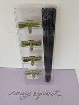 NEW Asian Oriental Chopsticks and Porcelain Dragonfly Rest Set of 4 FREE... - £15.55 GBP