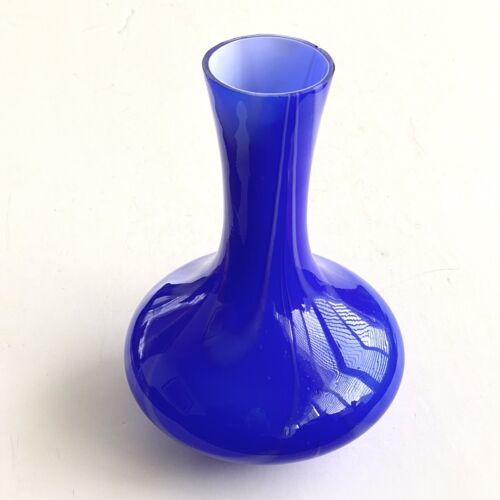 Primary image for Cobalt Blue And White Swirl Art Glass Vase 9” Tall