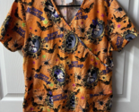 Disney Minnie Mickey Mouse Halloween Scrub Top Womens SZ M Orange Happy ... - £8.66 GBP