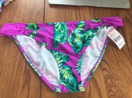 Bongo Women Bikini Side Tab Bottom Palm Print Size L Purple Ships N 24h - $19.78