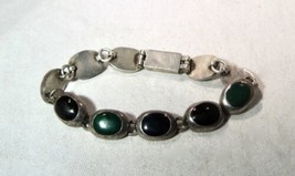 Vintage Taxco Mexico Sterling Silver Heavy Multi Stone Bracelet K1486 - $87.12