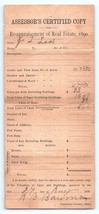 1890 Billhead Real Estate Assessor&#39;s Appraisement Value Land Lot Sandusk... - $19.80