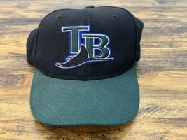 Vintage Tampa Bay Devil Rays Fitted Hat Cap Wool New Era 59FIFTY Black Green 7 - £22.15 GBP