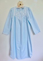 Miss Elaine Brushed Back Satin Long Nightgown S Floral Embroidery Lace Blue - £17.18 GBP