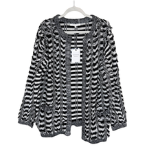 Endless Rose Open Front Striped Fringe Cardigan Sweater Medium Large Bla... - $49.50