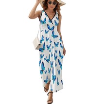 Mondxflaur Blue Butterfly Summer Dresses for Women V-neck Sleeveless Long Dress - £28.76 GBP+