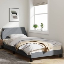 Modern Light Gray Wooden Fabric Twin Size Bed Frame Base With Headboard Wood - £167.72 GBP