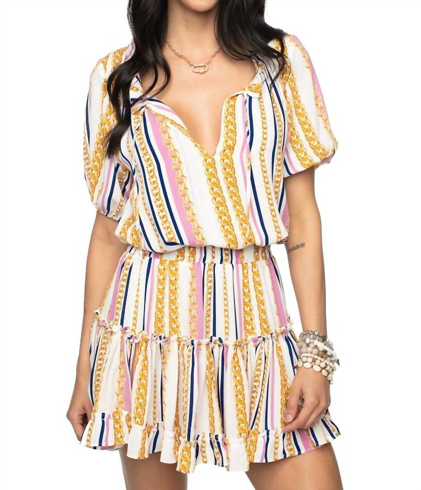 Buddylove ray miami short dress w/ chain print detail in Multi-Color