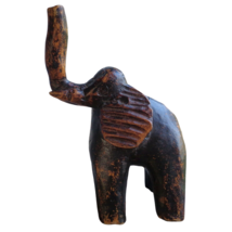 Vtg Hand Carved Brown Wood Elephant Statue Figurine Sculpture Just Over 11&quot; Tall - £7.39 GBP