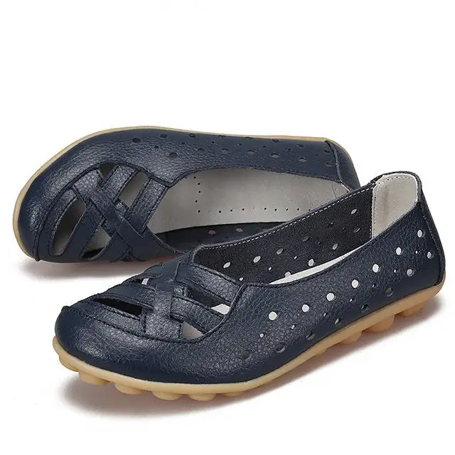 Summer  Leather Sandals Women Flat Shoes Woman Leather Ballet Flats Moccasins Sp - £83.68 GBP