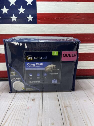 NEW Navy SERTA Queen Sheet Set 6 Piece "COZY CHILL" Cooling Comfort Wicking - $44.50