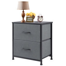 End Table Side Nightstand 2 Fabric Drawers Bedside for Bedroom Closet Dorm Grey - £35.06 GBP