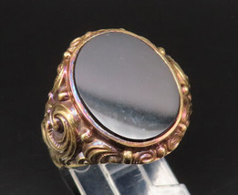 14K GOLD - Vintage Antique Victorian Black Onyx Swirl Detail Ring Sz 11 ... - $958.97
