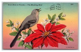 Mockingbird on Poinsettia State Bird Of Florida FL UNP Linen Postcard Z5 - £2.33 GBP