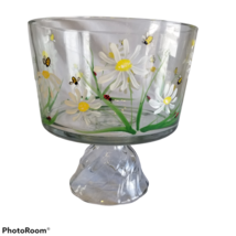 Hand Painted Footed Pedestal Glass Bowl Artist Signed Susie Large 8&quot; x 9&quot; EUC - £23.88 GBP