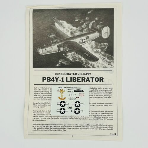 Primary image for Minicraft Consolidated PB4Y-1 Liberator US Navy 11618 Decals & Instructions Only
