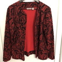 Chico&#39;s Travelers Open Front Cardigan Jacket Size 2 Large Red Floral Tex... - £20.69 GBP