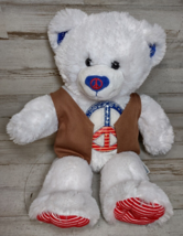 Build a Bear BAB Red White &amp; Blue Peace Sign American Flag w/ Brown Vest Hippie - £7.23 GBP
