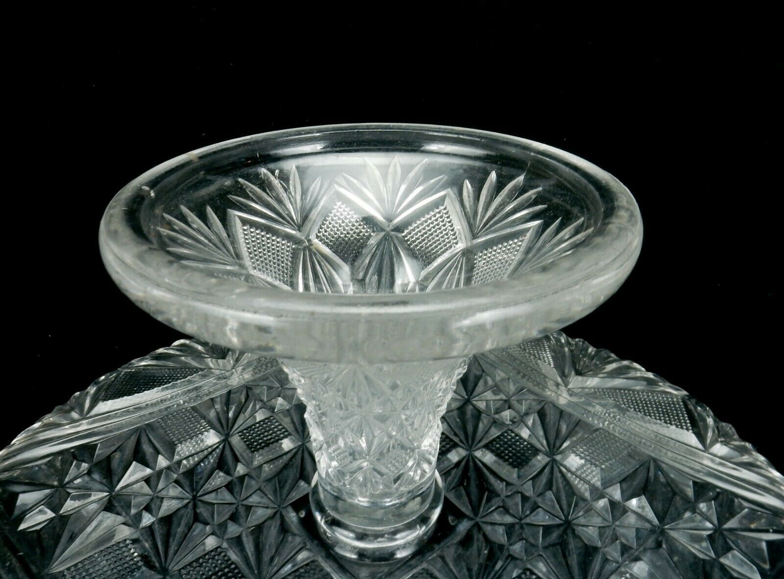 McKee and Brothers 9" Glass Cake Stand, Teutonic Pattern, Diamonds & Fans, EAPG Item image 10