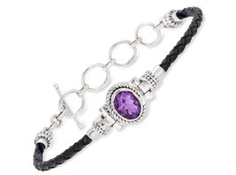 Ross-Simons 2.50 Carat Amethyst and Black Leather Toggle in - $325.58