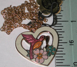 necklace Vintage Pendant Cloisonne CHARM enamel Heart Bird - £7.03 GBP