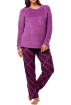 Cuddl Duds Fleecewear With Stretch Pajama Set- Violet / Bias Plaid, Medium - £22.35 GBP
