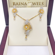 22ct Yellow Gold Gorgeous Floral Cubic Zirconia Necklace &amp; Drop Earring Studs - $2,659.15