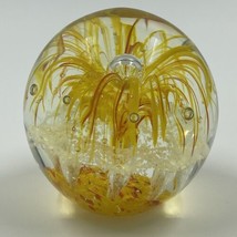 Art Glass Yellow Orange Flower Paper Weight 3&quot; Home Decor Collectible - £14.91 GBP