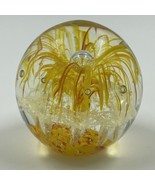 Art Glass Yellow Orange Flower Paper Weight 3&quot; Home Decor Collectible - £14.67 GBP