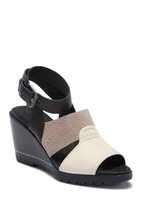 Sorel After Hours Sandal Comfy Wedge in Black White Grey Leather $160 Sz... - $84.14