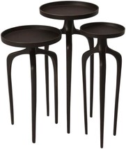 Tray Tables Table Round Tripod Distressed Black Set 3 Aluminum - £726.08 GBP