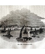 Newport Circa 1777 Ships At Bay 1845 Woodcut Print Victorian Revolution ... - $39.99