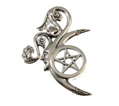 Solid 925 Sterling Silver Green Man Celtic Moon Pentacle Pendant by Peter Stone - £32.00 GBP