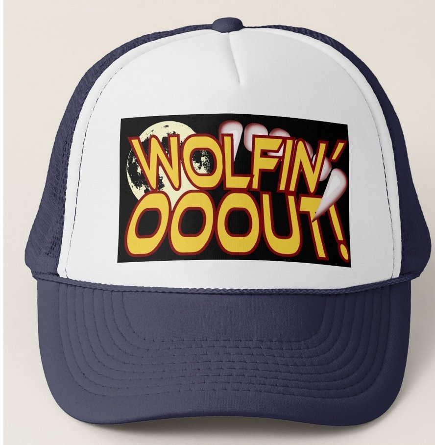 WOLFIN' OOOUT! Full Moon Werewolf Fangs Trucker Hat - Navy
