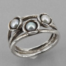 Pandora Sterling Silver Gray Pearl Flower Triple Bloom THREE WISHES Ring... - £31.44 GBP