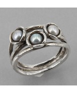 Pandora Sterling Silver Gray Pearl Flower Triple Bloom THREE WISHES Ring... - £31.44 GBP