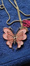 New Betsey Johnson Necklace Butterfly Pink Peach Summer Collection Decorate Nice - $14.99