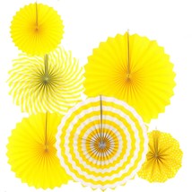 Sunshine Yellow Round Hanging Paper Fans Decorations Baby Shower Birthday Weddin - £12.82 GBP