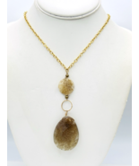 Gold Filled Teardrop Glass Moss Agate Y Drop Necklace - $29.70