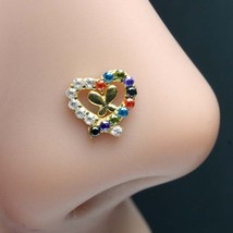 14k Real Gold Heart Style Multi CZ Twisted Nose Stud 24g - £58.55 GBP