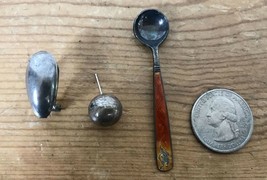 Lot 3 Misc Vtg Junk Drawer Sterling Silver Objects Spoon Earrings Pieces Items - £19.65 GBP