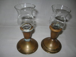 Candle Stick Holders Brass Qty 2 With 2 Glass Votive Candle Holders - $9.95