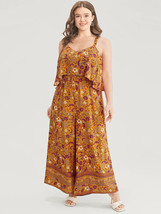 Bloomchic Bandana Print Ruffle Trim Pocket Jumpsuit Chocolate Yellow 14-16 - £19.21 GBP