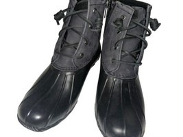 Sperry Women&#39;s Saltwater Rain Boot Black Leather STS88108 Size 8 - £35.50 GBP