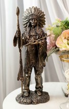 Native American Indian Chief With Eagle Roach Spear And Chalumet Pipe Statue - £34.24 GBP