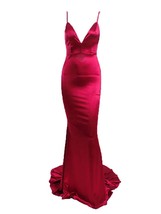 Backless Satin Evening Dress Gown Strappy Deep V Neck Floor Length Prom ... - £96.28 GBP