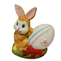 Vintage Easter Bunny with Egg Ceramic Hand Painted Figurine 3.5&quot; - $11.66