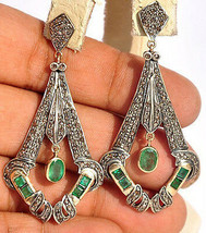Victorian 2.66ct Rose Cut Diamond Emerald Wedding Women&#39;s Earrings Chris... - £528.28 GBP