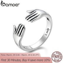 BAMOER Genuine 925 Sterling Silver Double Layer Give Me A Hug Hand Open Finger R - £14.21 GBP