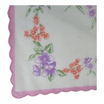 Vintage Handkerchief Hanky w/  Purple Freesia Coral Wild Flowers Scallop Border - £14.68 GBP